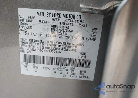 2008 Lincoln Mkx from USA, damaged, VIN 2LMDU68CX8BJ39425